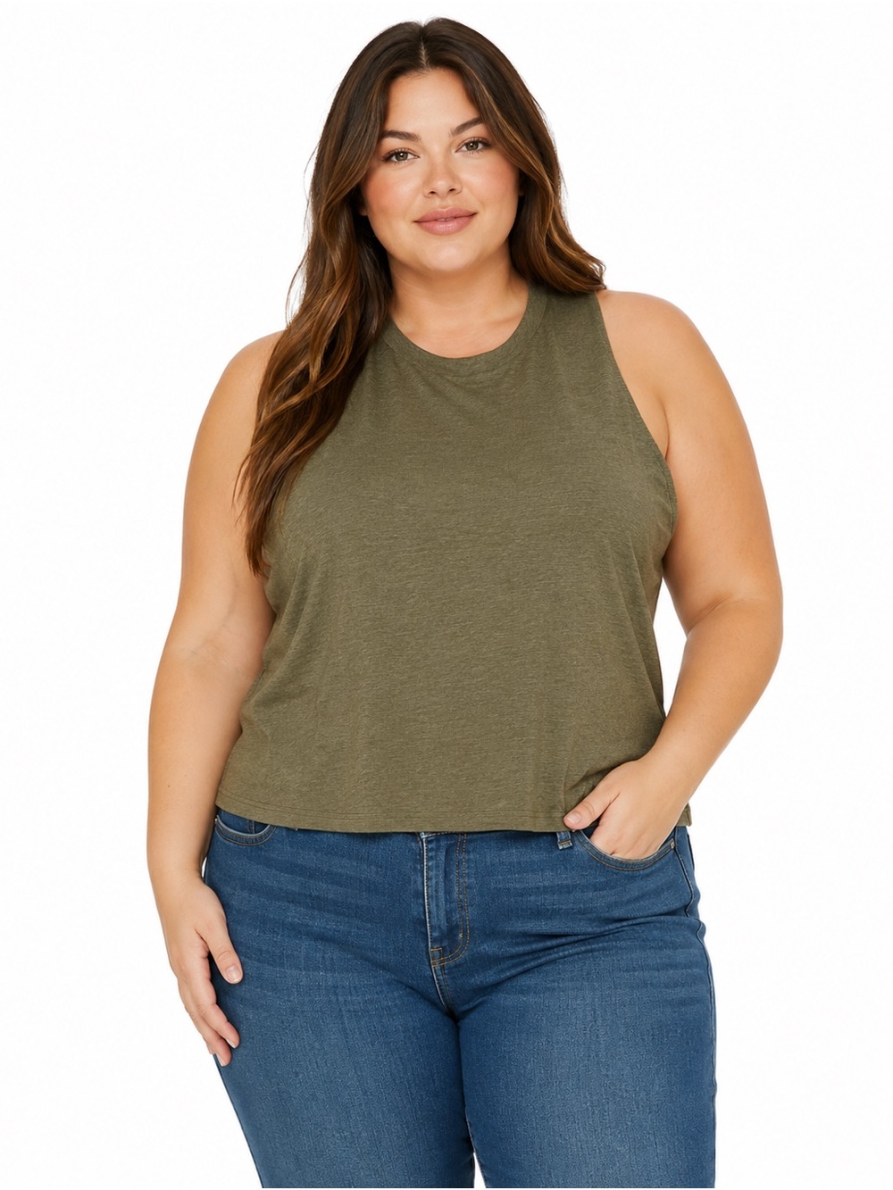 Bella Canvas Olive Green Sleeveless Tank cropped NEW never worn